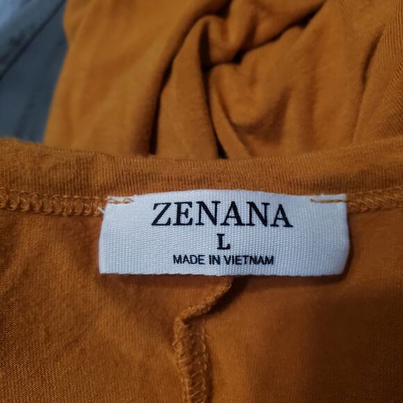 Zenana Short Sleeve Blouse Top Mustard Yellow Gold Tie Front Stretch Loose Large - Picture 10 of 10